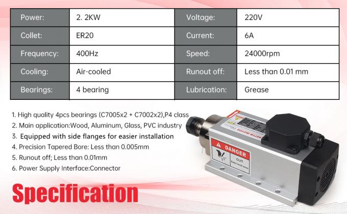 2.2kw ER20 CNC Spindelmotor-Kit Luftgek&uuml;hlt F&uuml;r CNC-Maschine 0
